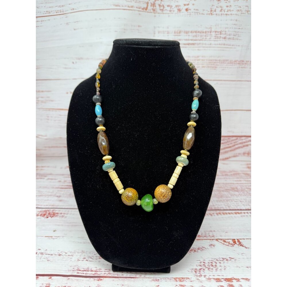 Boho Style Handmade Beaded Necklace ~ Large Toggle Closure